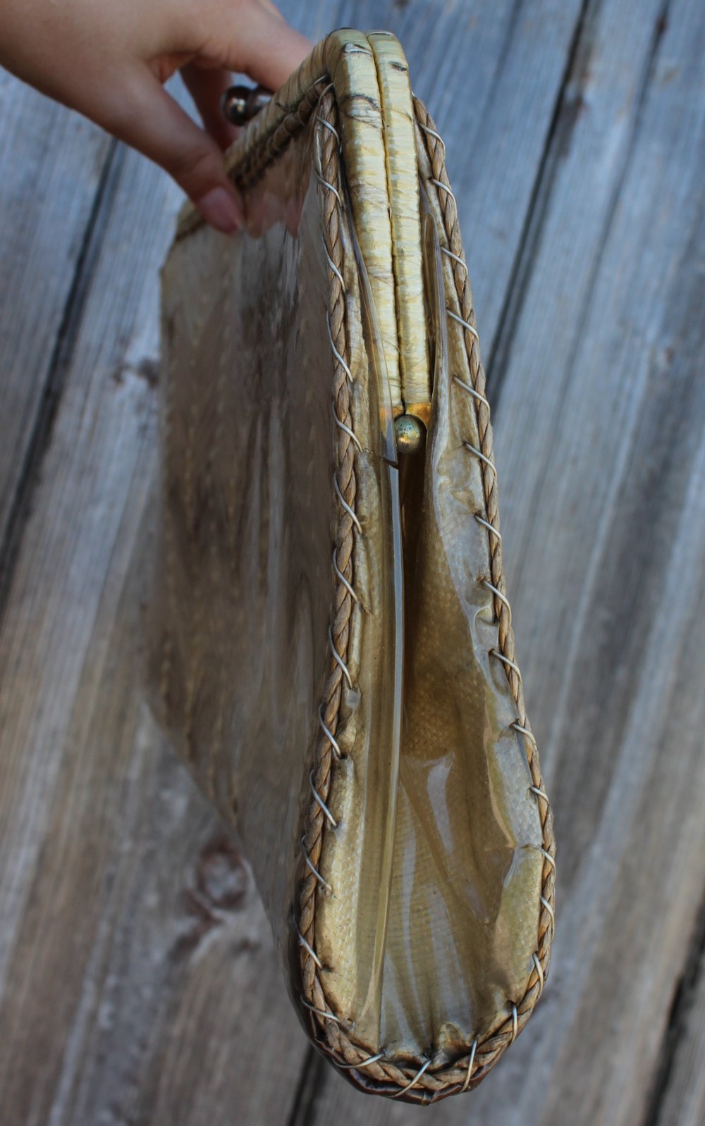 creme braune True Vintage Tasche aus Stroh oder Bast, Strohtasche, Basttasche, Vintageclutch