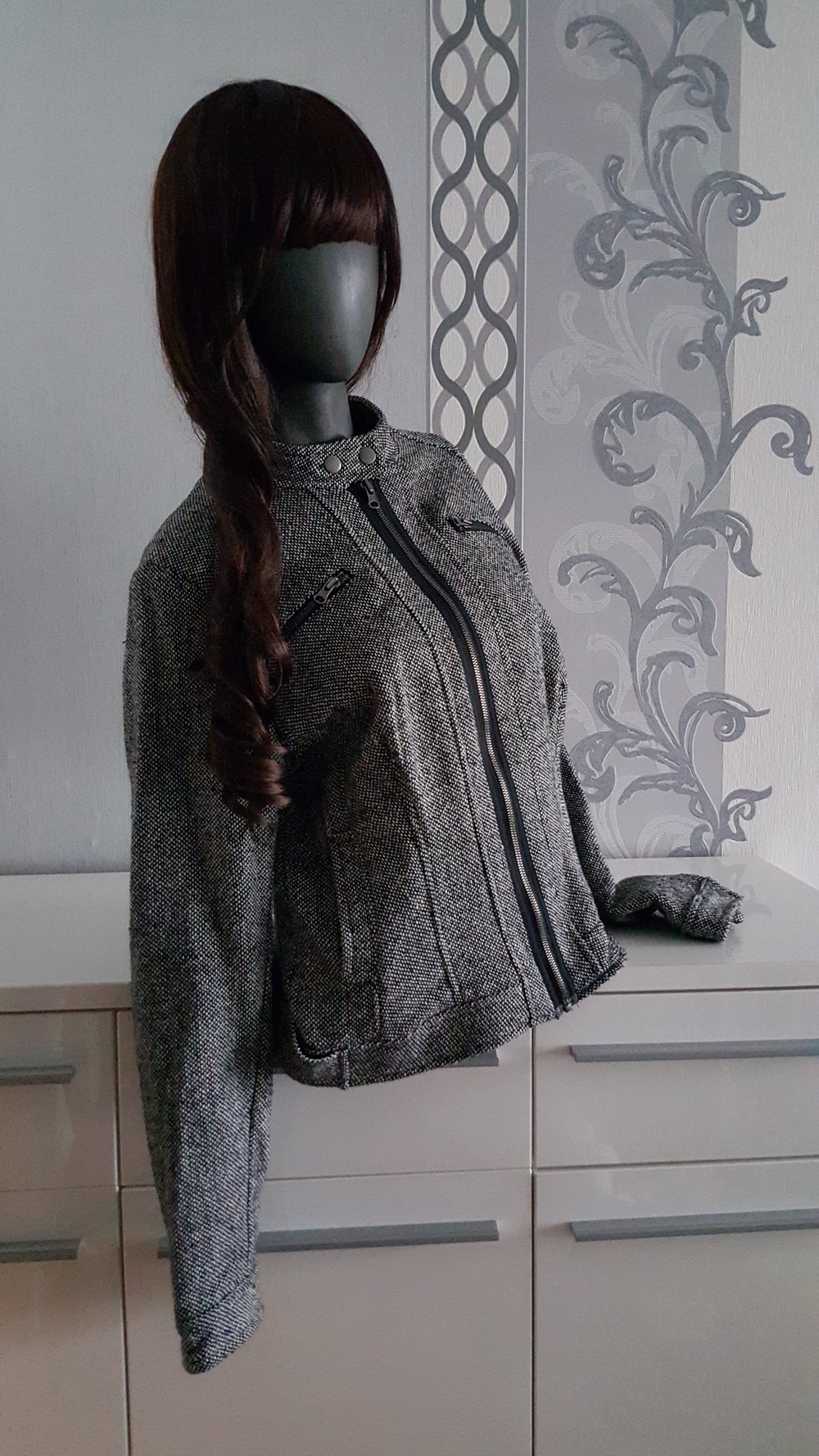 Stoff Biker Jacke 40 42 XL grau