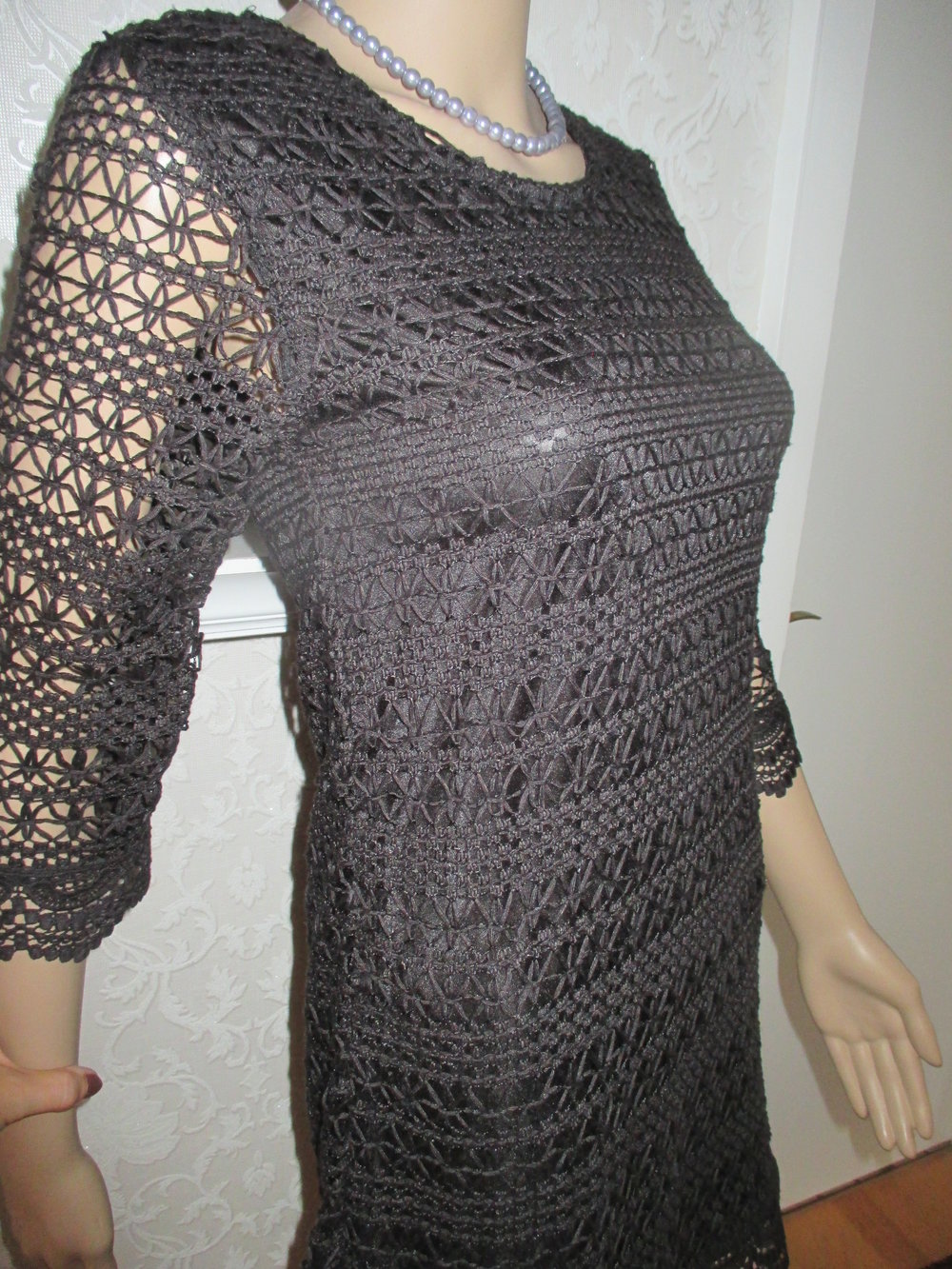 NEU 60er Jahre Boho Hippie Look Lace- Spitzen Häckel Etui Mini Kleid 