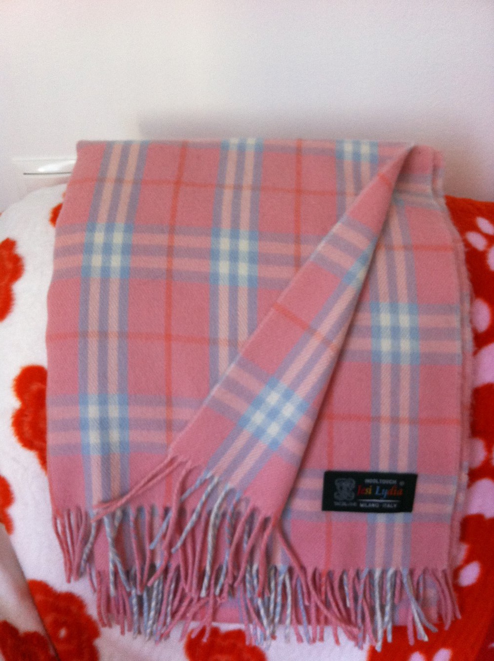 Stola Schal kariert mit Fransen Pastell Rosa Tartan Plaid Scarf