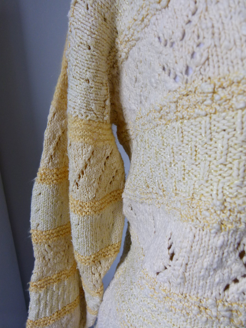 Strickpulli Pullover, Handarbeit, verschiedene Gelbtöne und Muster, Unikat, Boho Retro Goa Vintage Lagenlook Mori Knitwear Cottagecore