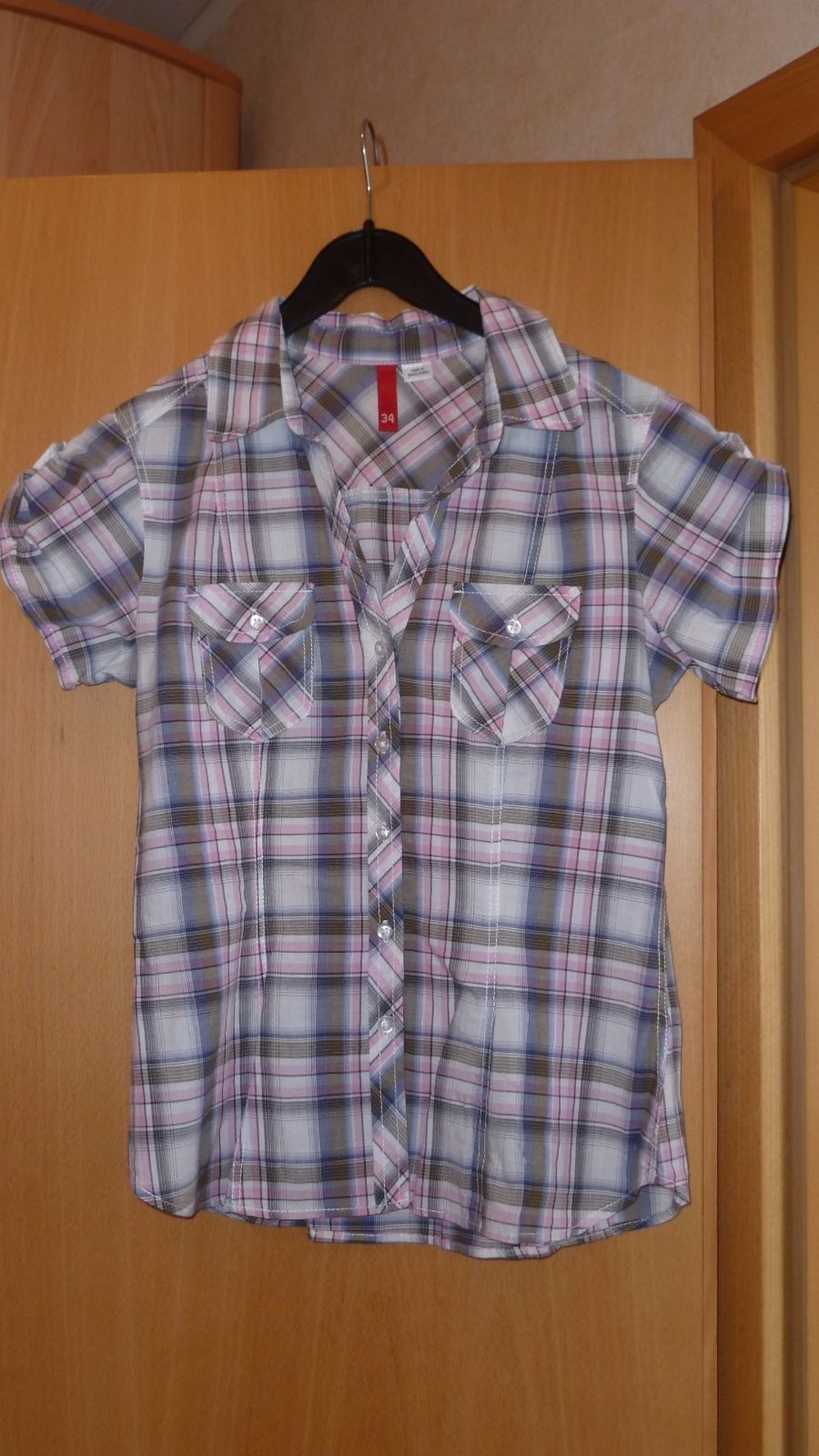 Bluse kurzarm, bunt kariert, Größe XS 