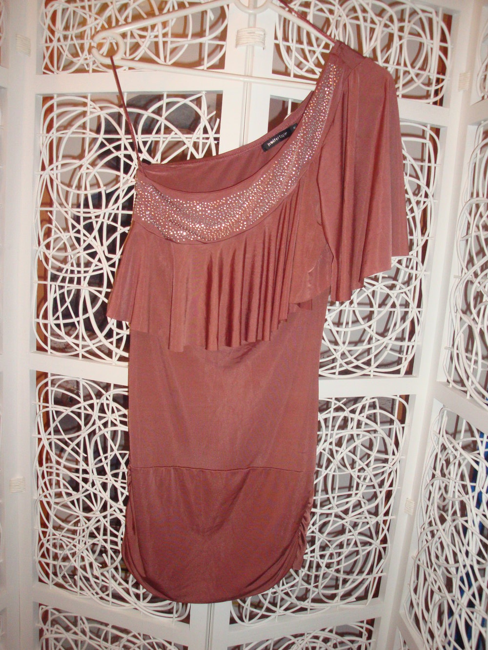 Partykleid braun glitzer one-shoulder