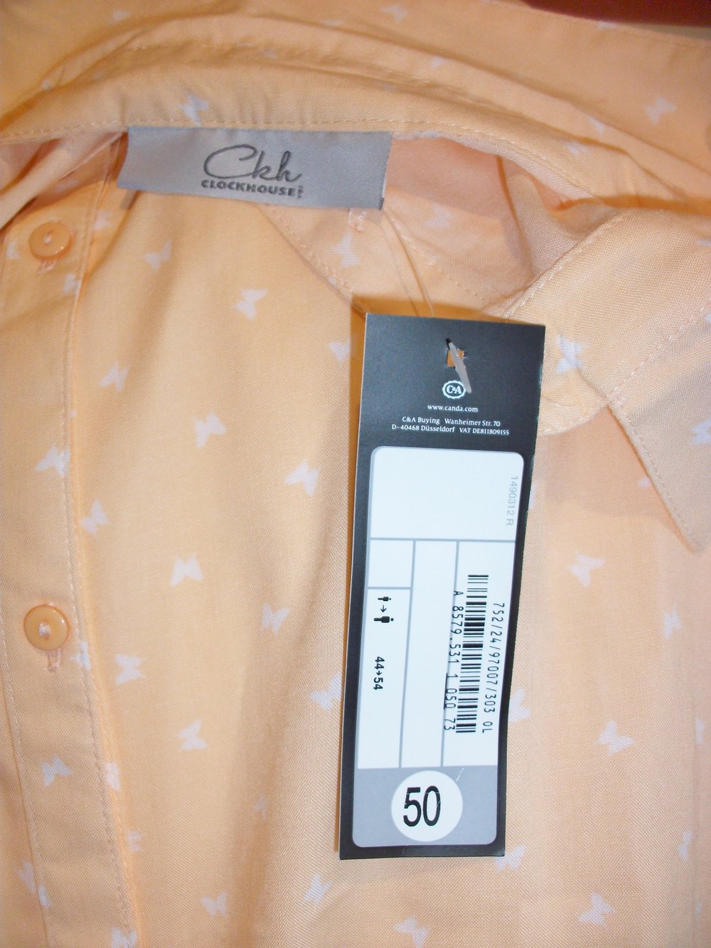 Sweete Bluse in apricot von C&A Clockhouse, Gr. 50, unbenutzt, wie neu!
