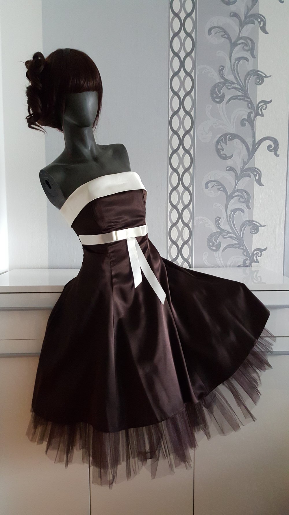 Champagner Braun Kleid im 50er Look mit Tüll Schleife und Bolero ausgez. 46 auch 42 / 44 XL