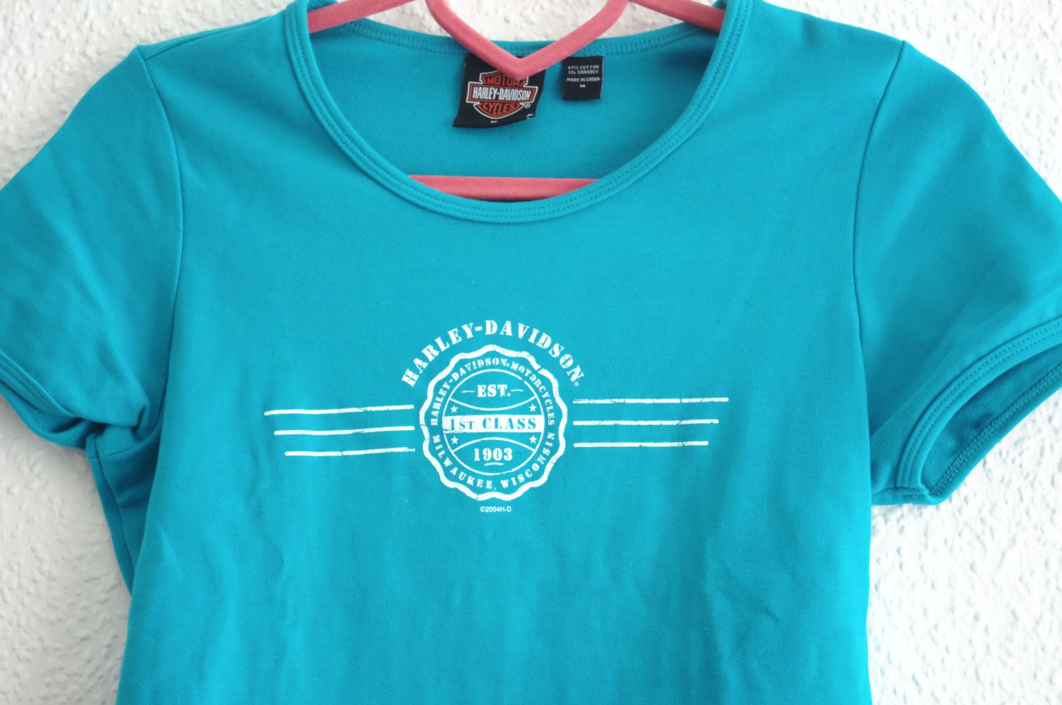 Harley Davidson Logo T-Shirt türkis blau weiß Gr. M Print El Paso Texas Festival Strand