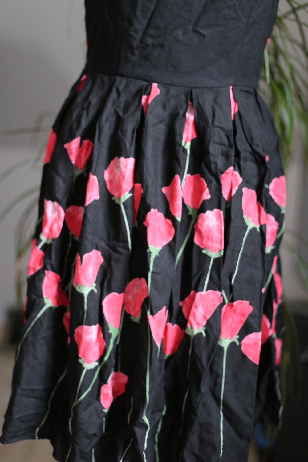 Kleid Mohn Blumen Rot Schwarz XS