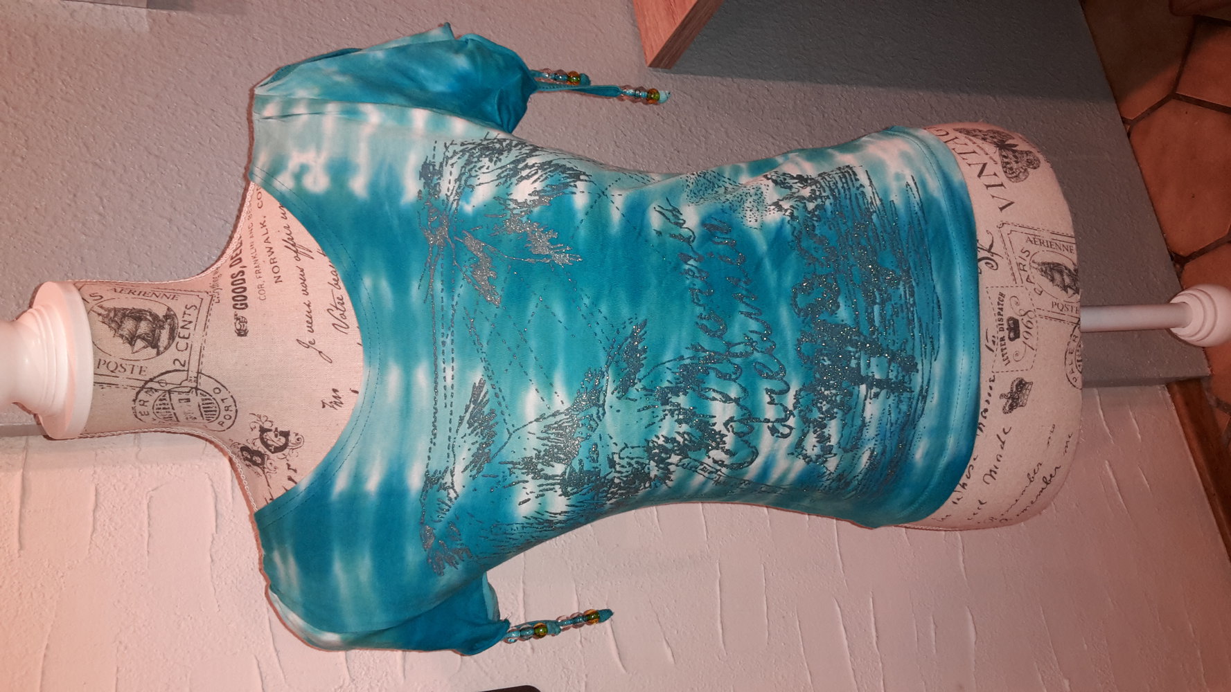 Gr.36/S Tshirt Batik Muster blau petrol hellblau 