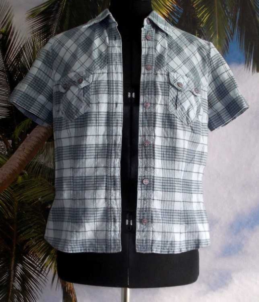 H&M Bluse / Hemd * Gr. S (36-38) * blau kariert * kurzärmelig