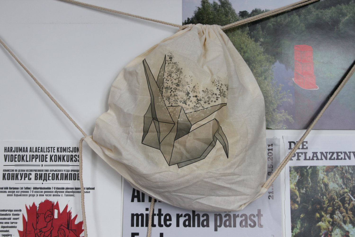 DIY Beutel mit Origami-Kranich-Print