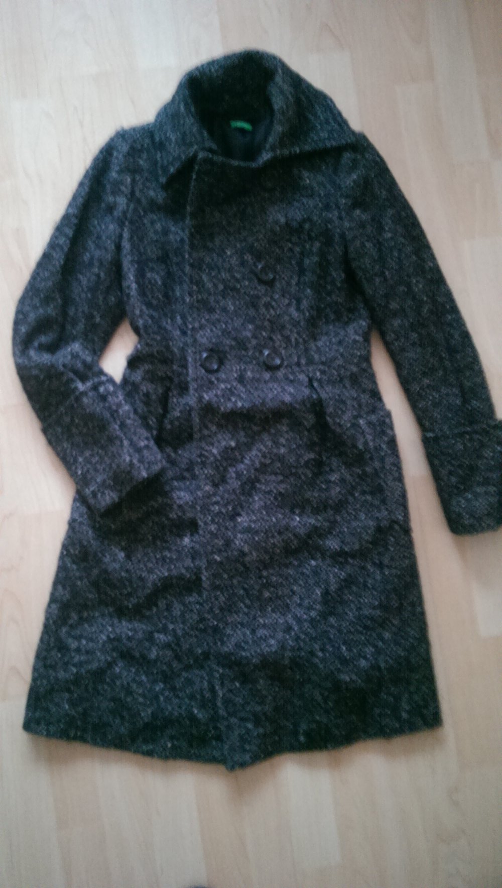 Benetton - Mantel aus Wolle in schwarz/grau, Größe 32-34, XS