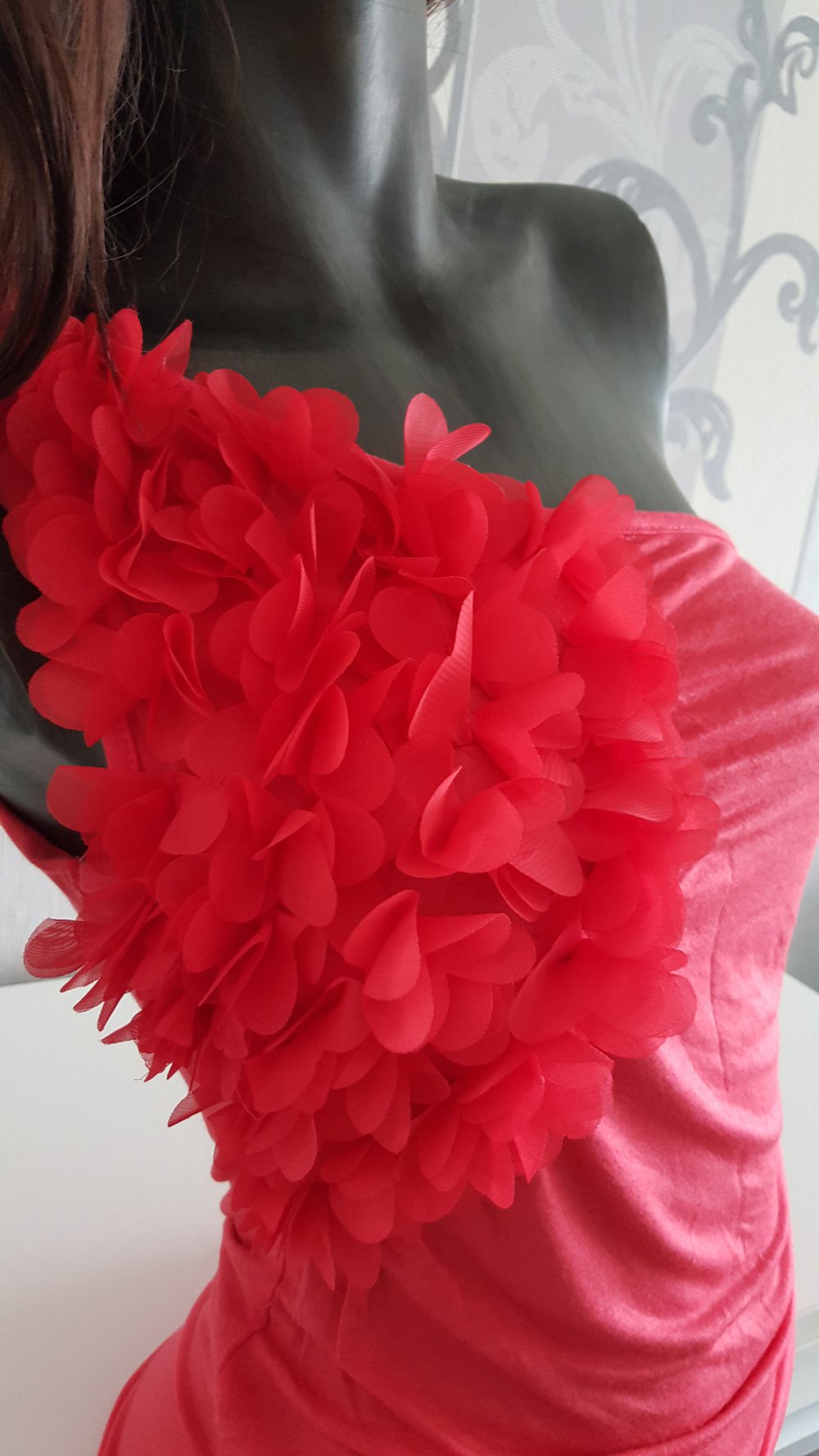 Korallenfarbenes Apricot Long Shirt M 38 / 40 3D Blumen