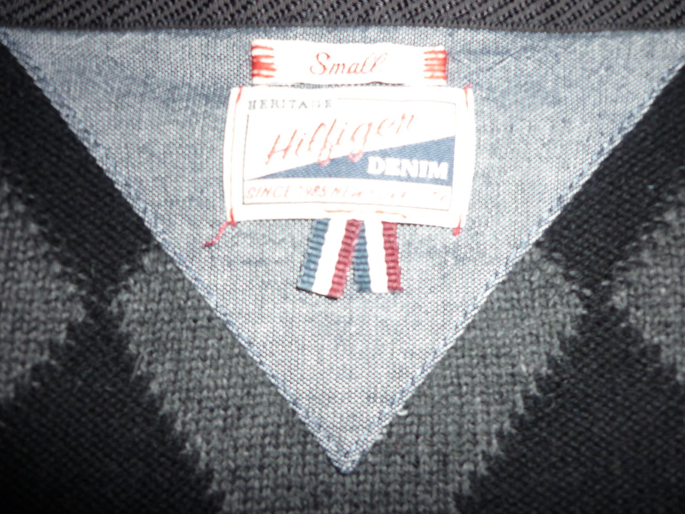 Tommy Hilfiger Denim Strickpullover Hoodie Kapuzenpullover schwarz grau Rauten Größe XS 34