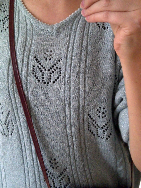 Glitzer Pulli true vintage Oversize Lochmuster türkis