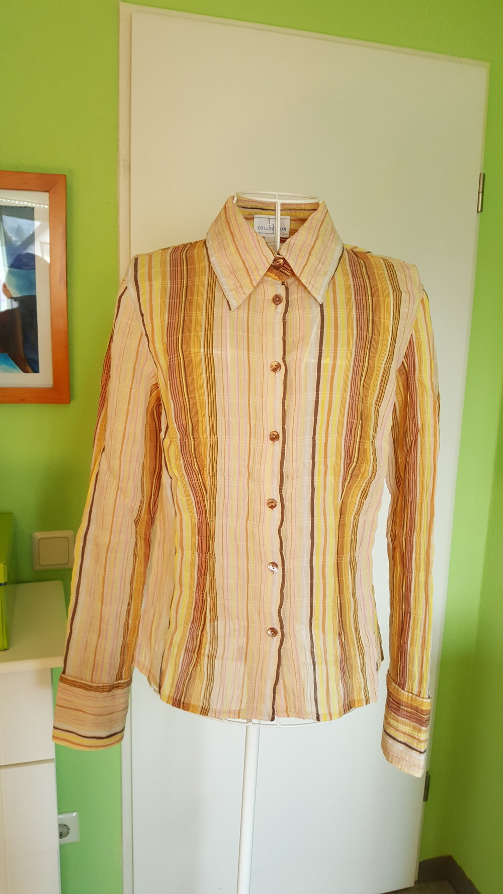 54.  Bluse mit Längststreifen in Herbstfarben von Heine, Gr. 36-38