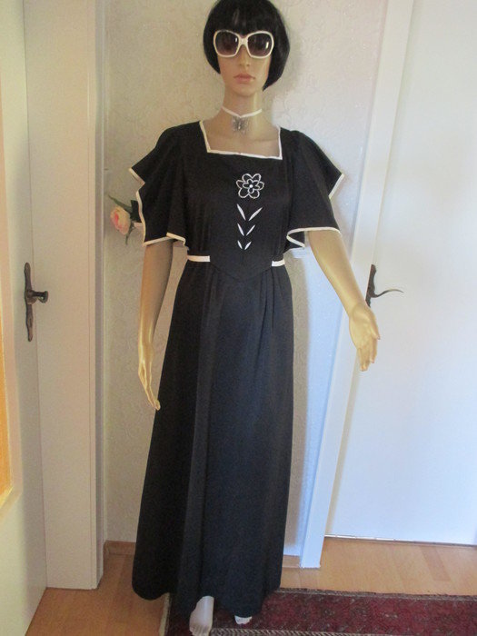 Original 70er Jahre VINTAGE * 3D * Cout Out * Hippie * Blumen * Blüten * Flower- Power * Abend * Ausgeh * Maxi * Long * Kleid * IMPRESSIONS DE PARIS 