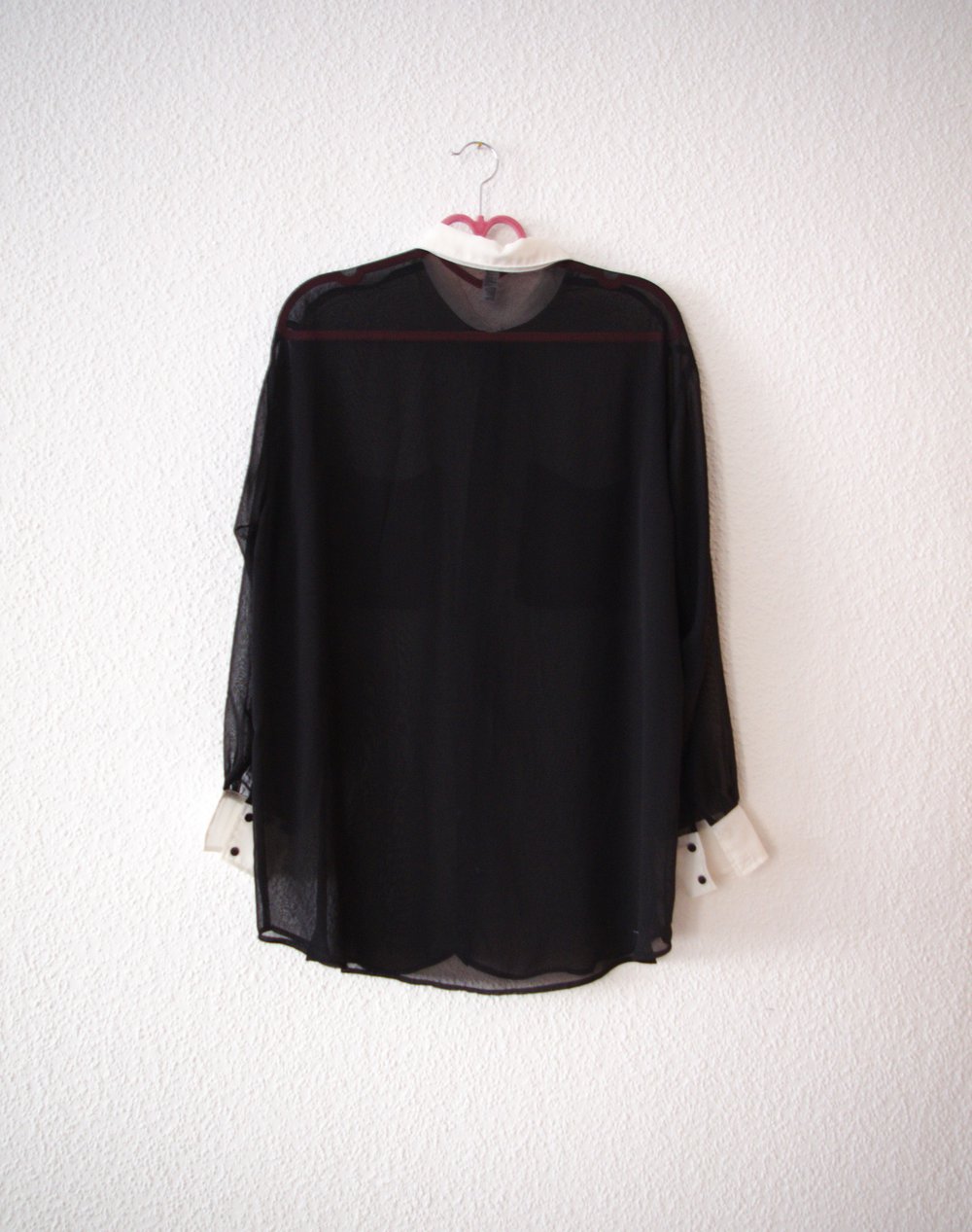 American Apparel Chiffon Bluse schwarz weiß Kontrastkragen semitransparent