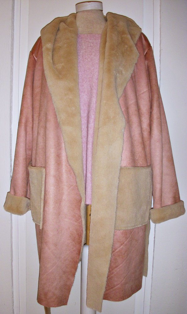 Fake Fur Mantel 36 38 40 altrosa rosa Kapuze lang