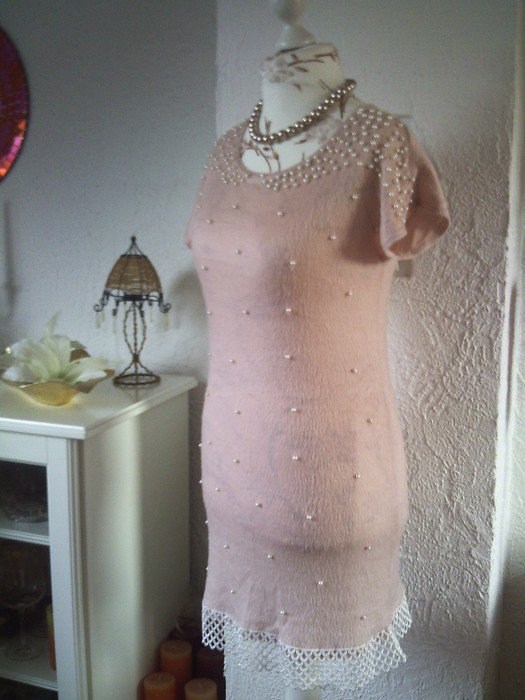 Yumi Kuschel Perlen Spitze Kleid  rose 40 L