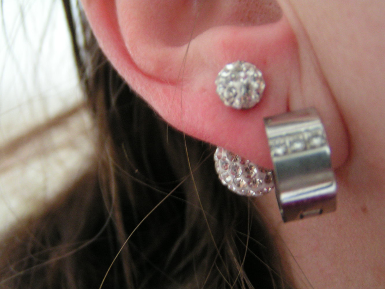 Doppel Perlen Ohrringe Shamballa silber 2 Fach tragbar 