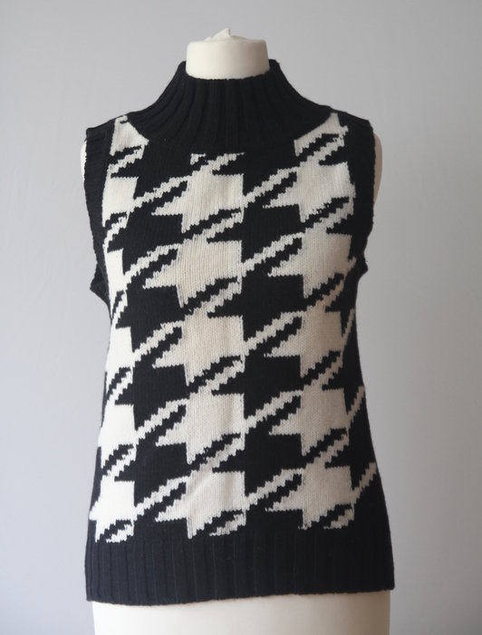 Benetton Pullunder Pulli schwarz weiß Wolle