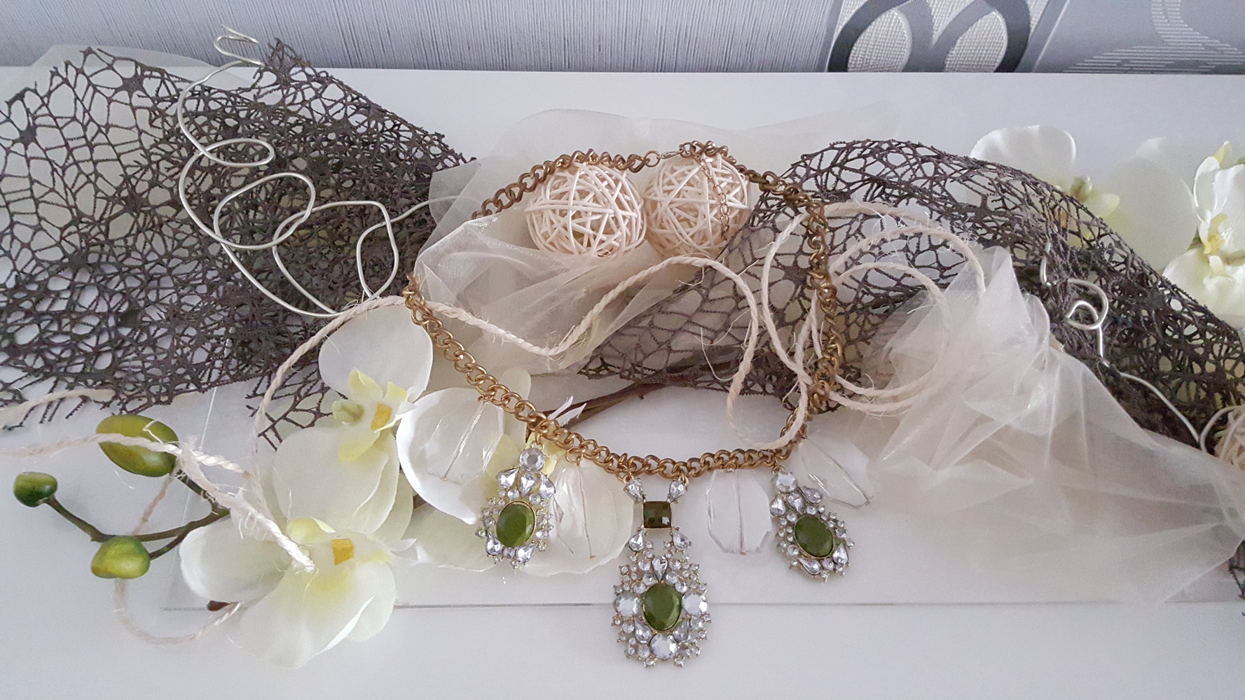 Wunderschöne Collier Kette Vintage Grün Statementkette