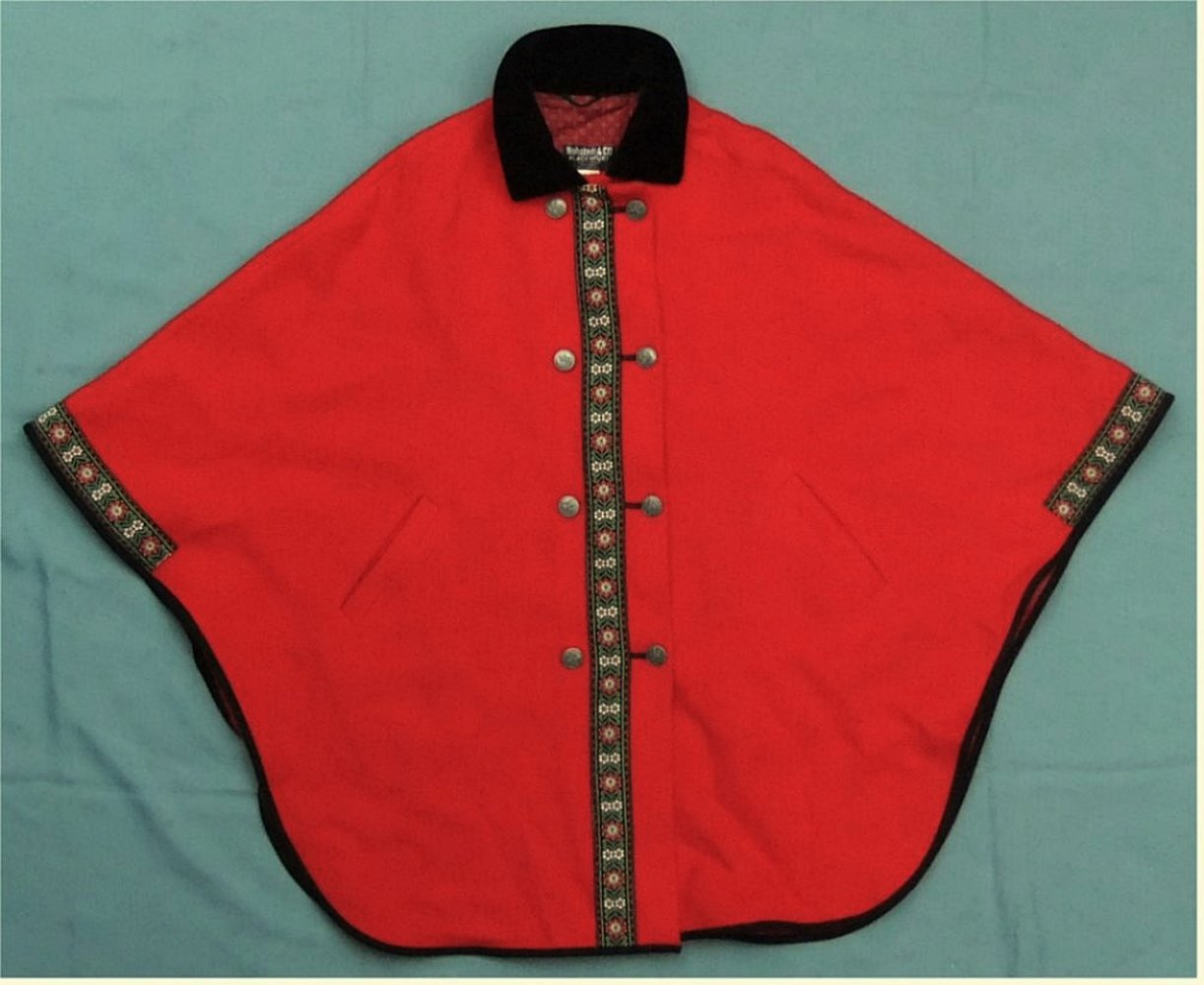 Nohstadt & Co - Trachten-Cape / Poncho - Rot mit Edelweiß-Volant und schwarzem Kragen - Größe 42