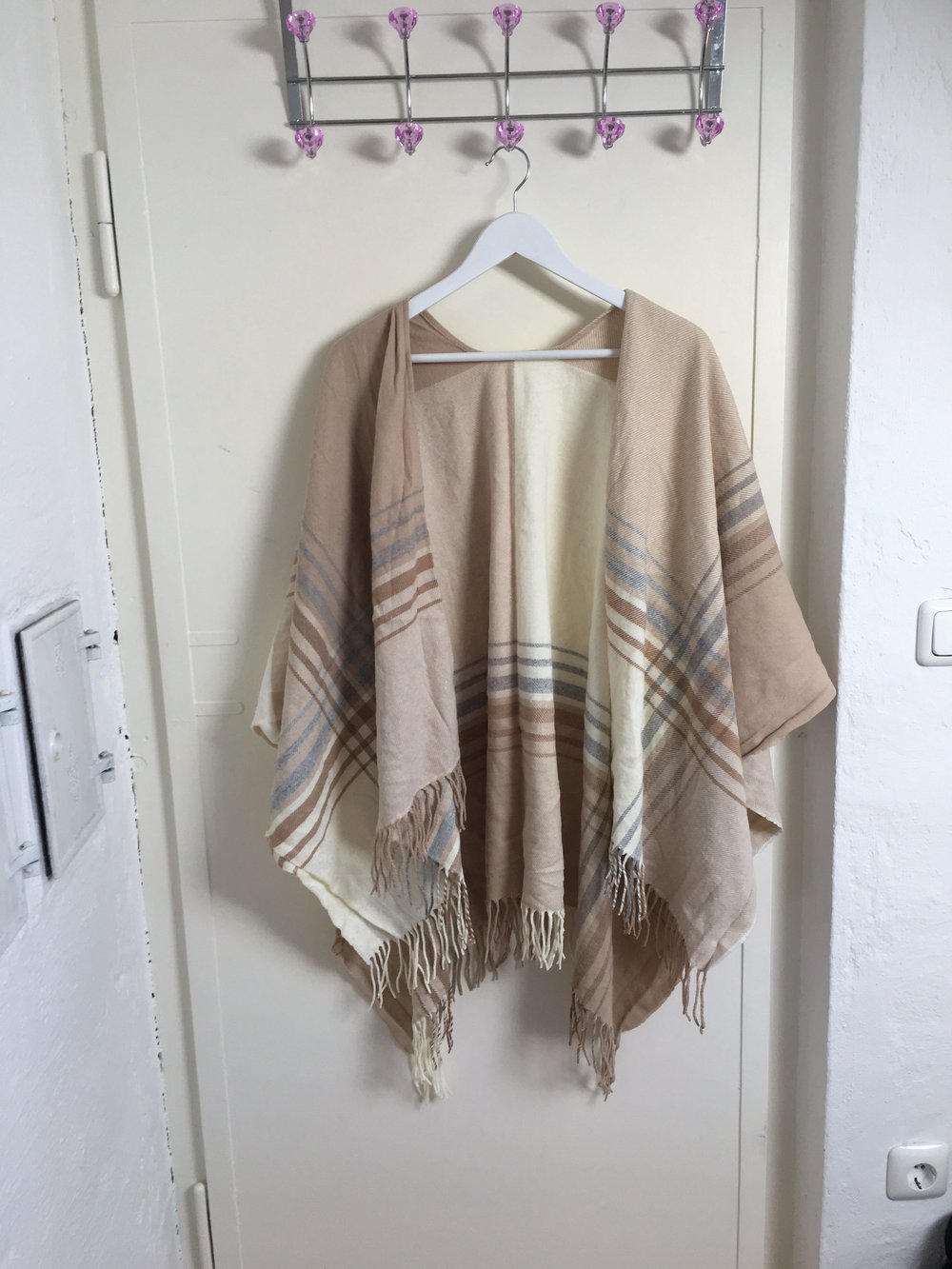 Poncho TK MAXX Karo beige Creme Cappuccino grau Größe Uni