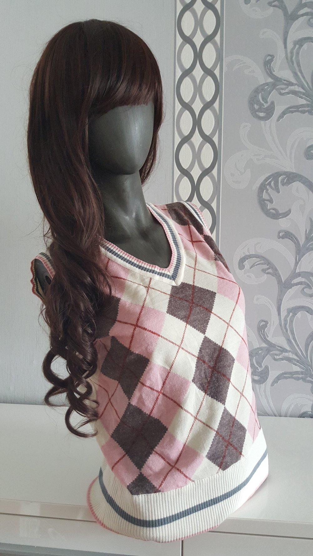 College Weste Rosa Beige Karo L 40