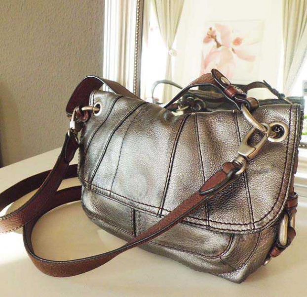 Fossil Tasche * braun silber * Handtasche Echtleder * mittelgroß * Umhängetasche