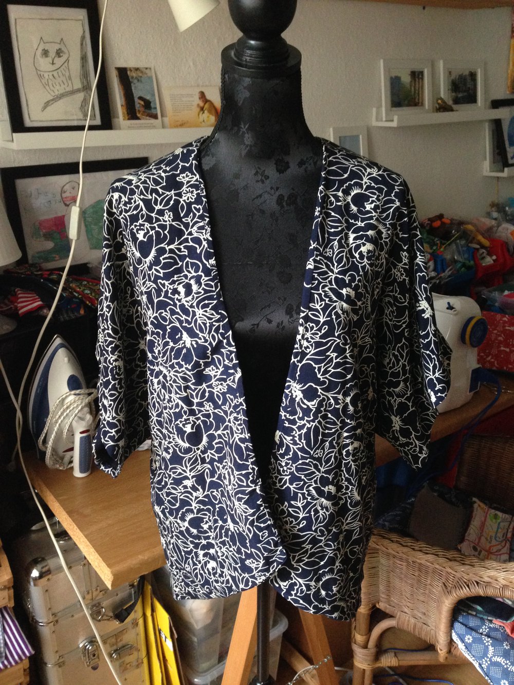 blau / weiße Kimono Jacke 