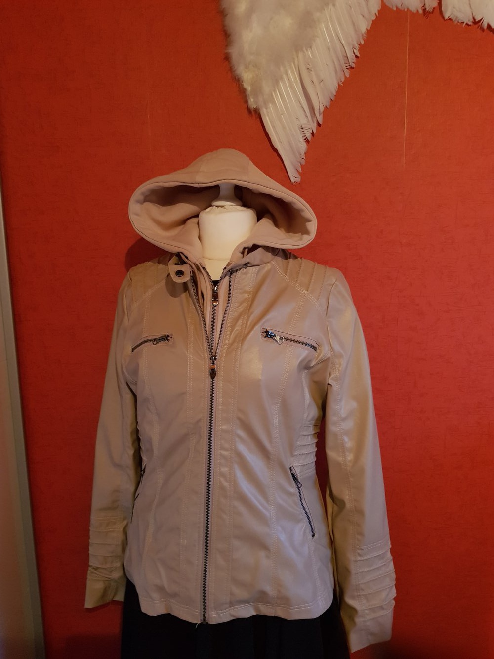 Beige Lederjacke Kunstleder 40/42