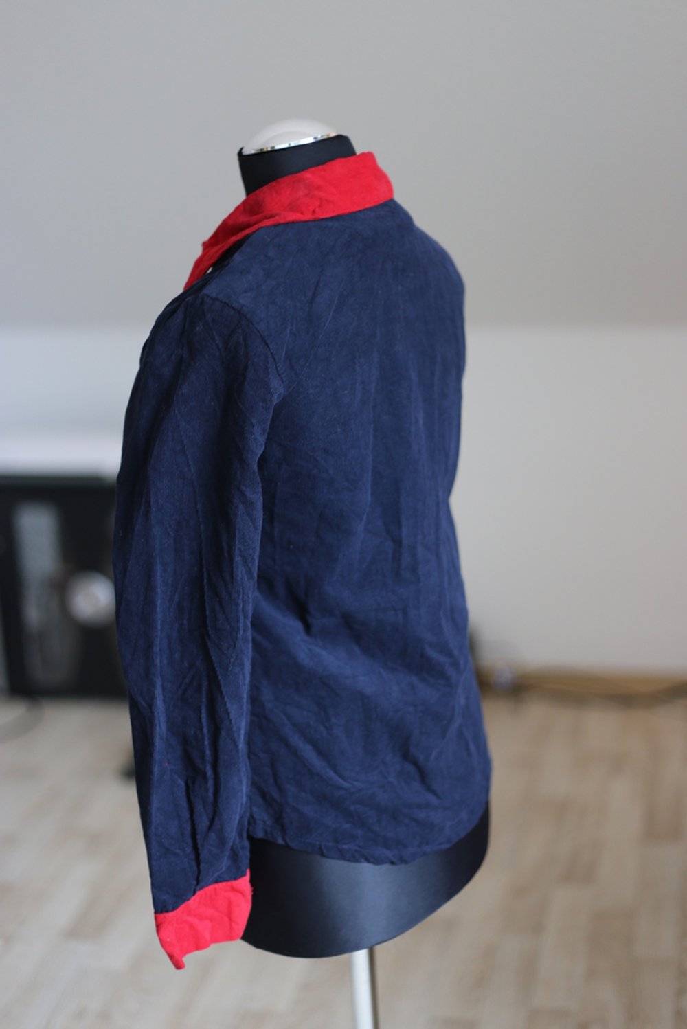 Cord Hemd Bluse 34 XS blau rot