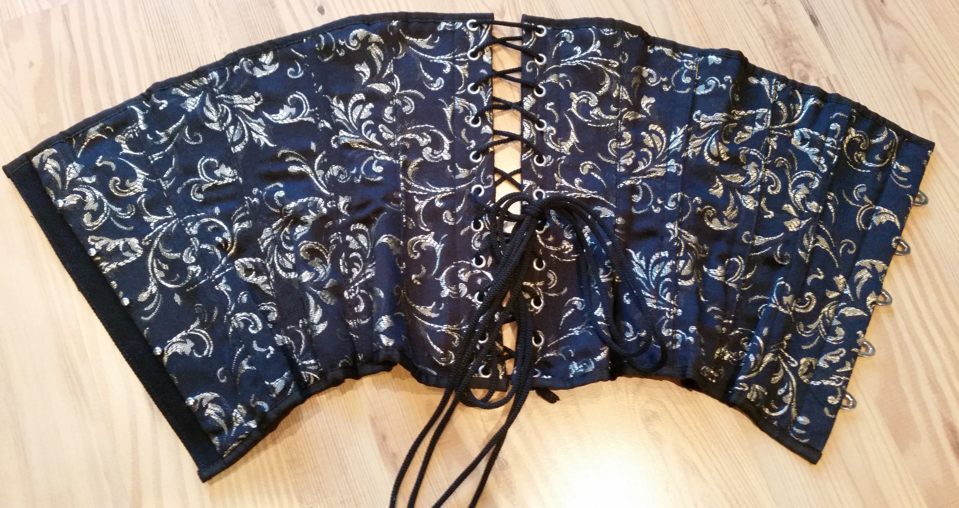 Echtes Taillen Korsett Brokat Schwarz Gold Gr. 36 
