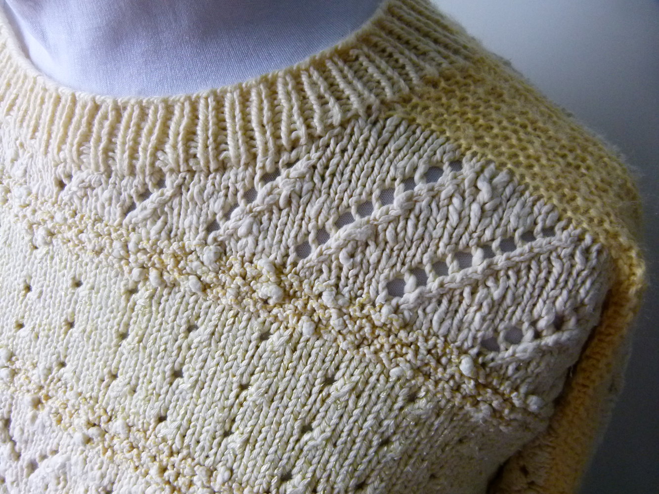 Strickpulli Pullover, Handarbeit, verschiedene Gelbtöne und Muster, Unikat, Boho Retro Goa Vintage Lagenlook Mori Knitwear Cottagecore