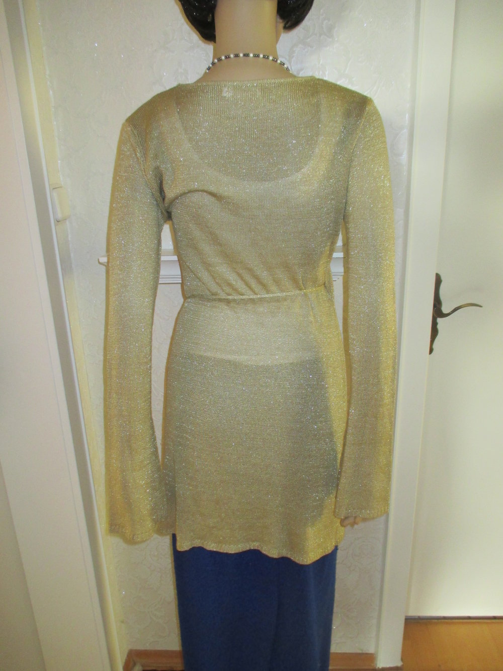 NEU * Glitzer * Lurex * Kronen Stickerei * Abend * Ausgeh * Long * Wickel * Fein- Strickjacke * Cardigan Pullover 