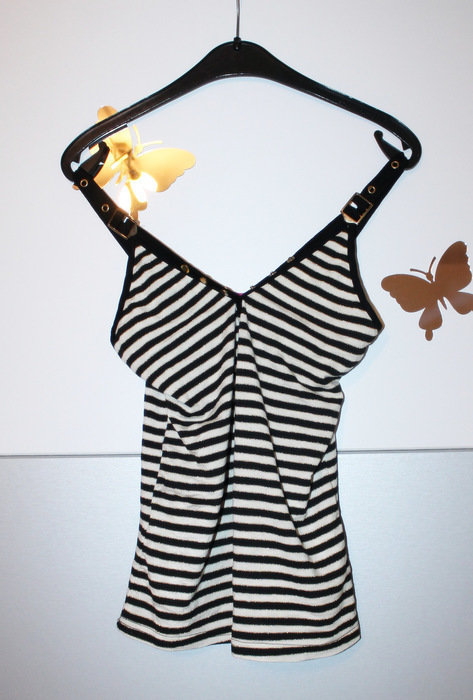 süßes, schickes Spaghettiträger Top in schwarz gold weiß gestreift