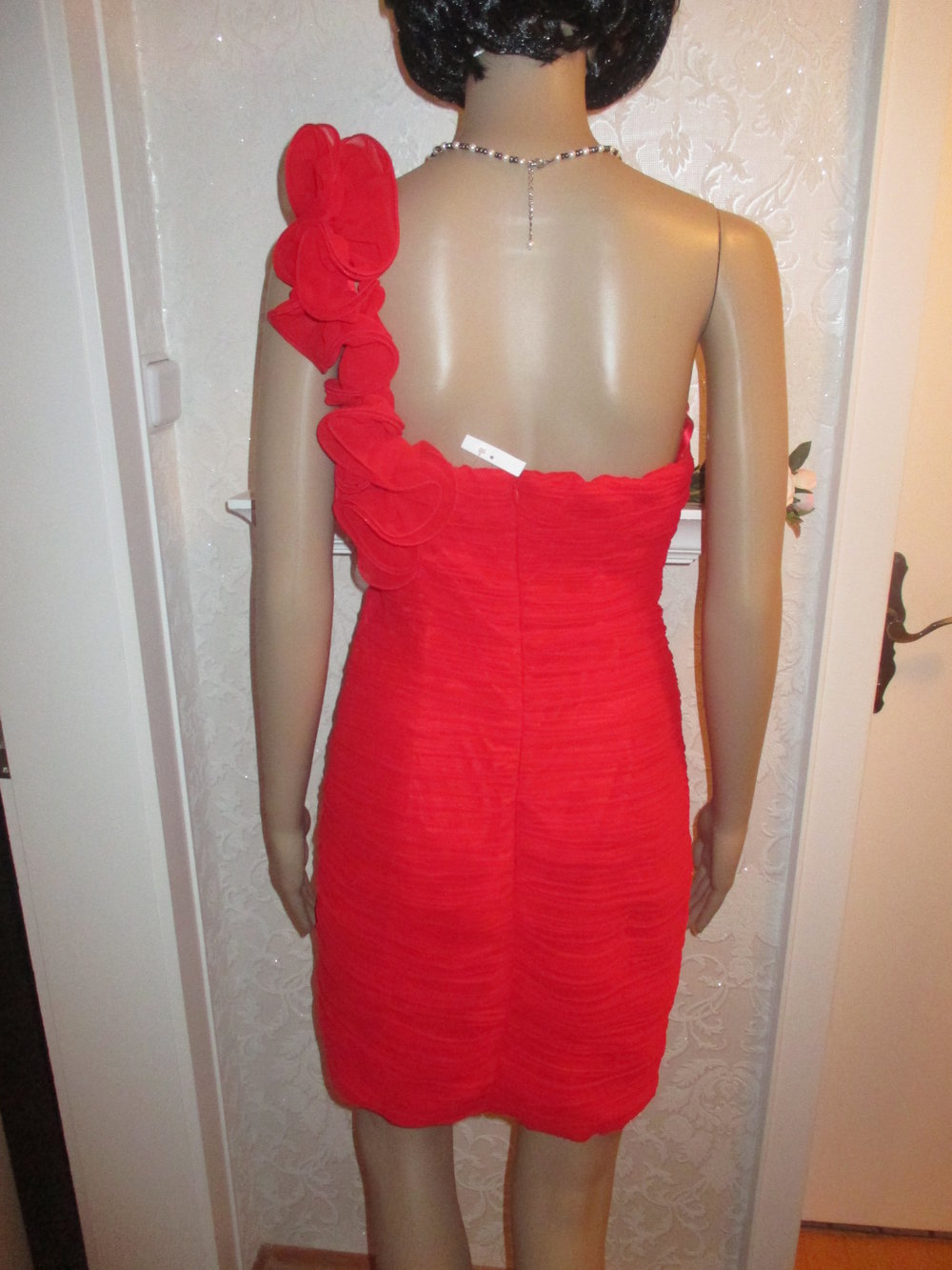 NEU Cocktail Abend Ausgeh-Ball Seiden-Chiffon Bodycon Rüschen-Volant One Shoulder Mini-KLEID 