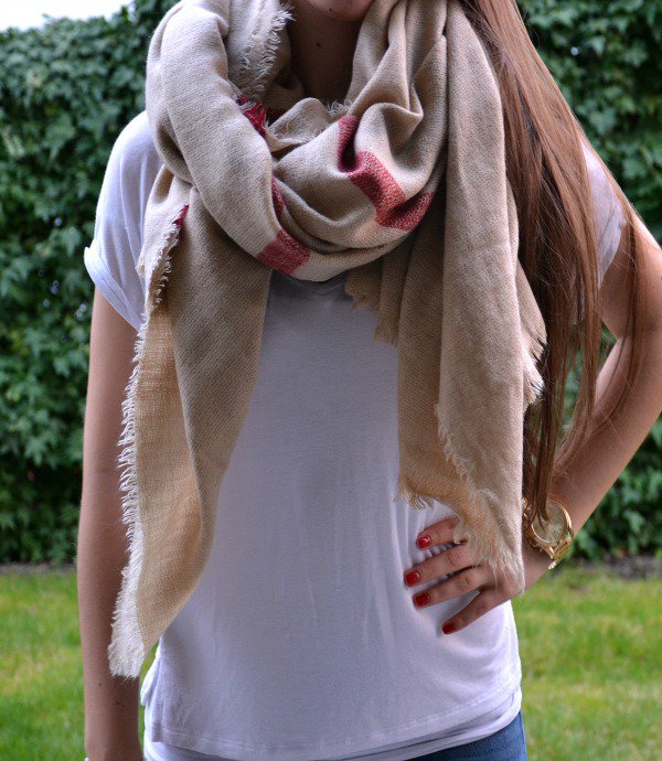 Original Zara XXL Blogger Schal beige nude rot Streifen NEU