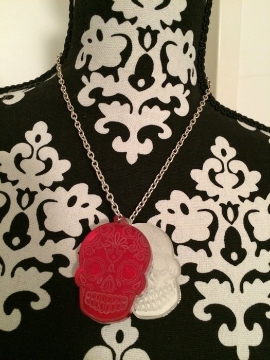 Mexican sugar skulls Kette mit Spiegel rockabilly psychobilly