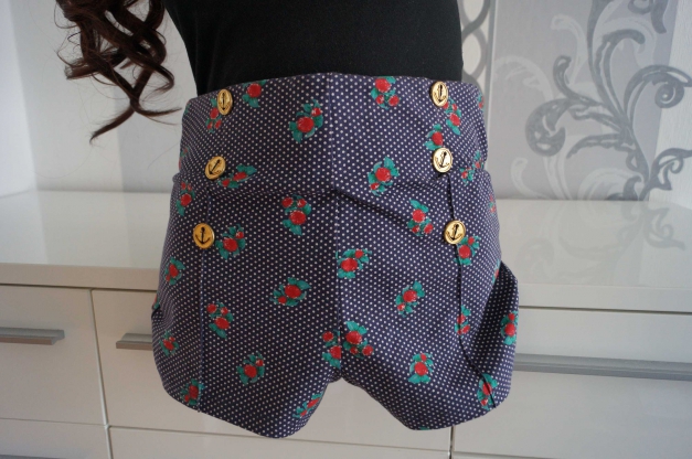 Blaue Blumen Shorts Marine Anker Rockabilly Rockabella 38 M Neu