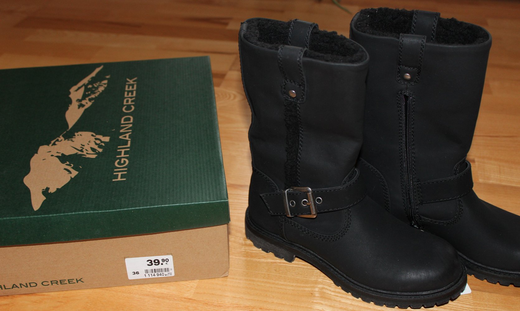 schwarze gefütterte Bikerboots, von Highland Creek, in Größe 36