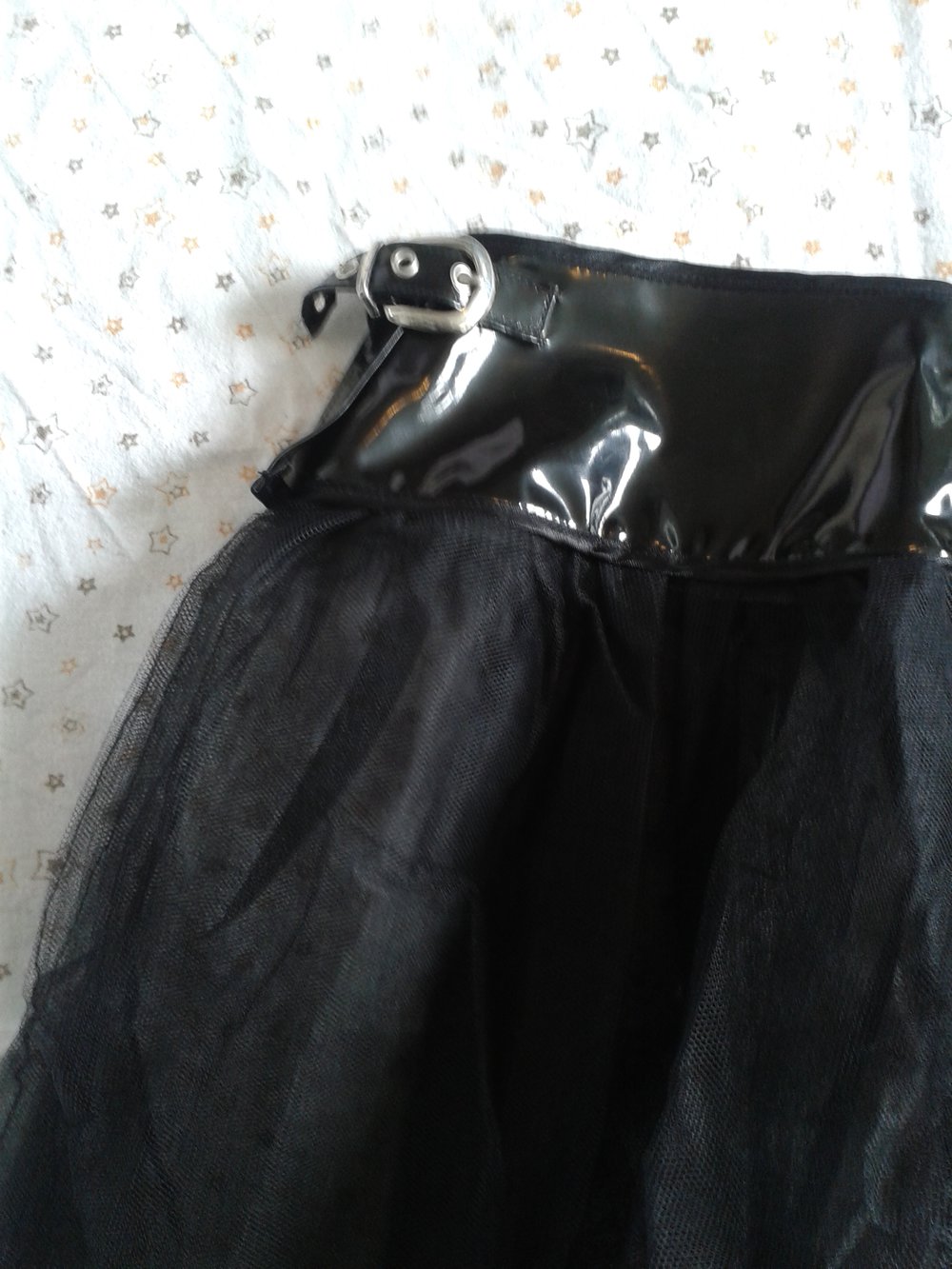 Gothic Lackrock Tüllrock mit Schnalle schwarz Lolita Punk Rock