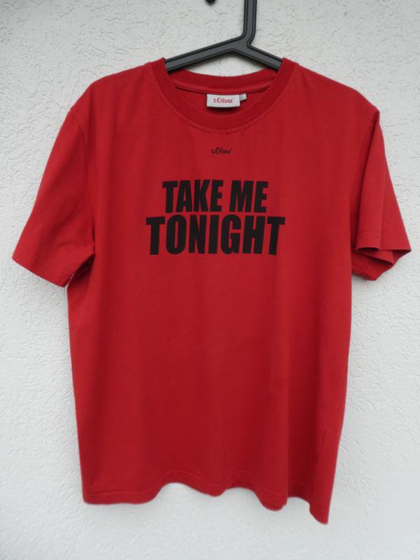 s.Oliver – T-Shirt, rot mit schwarzem Aufdruck – Gebraucht, fast wie neu