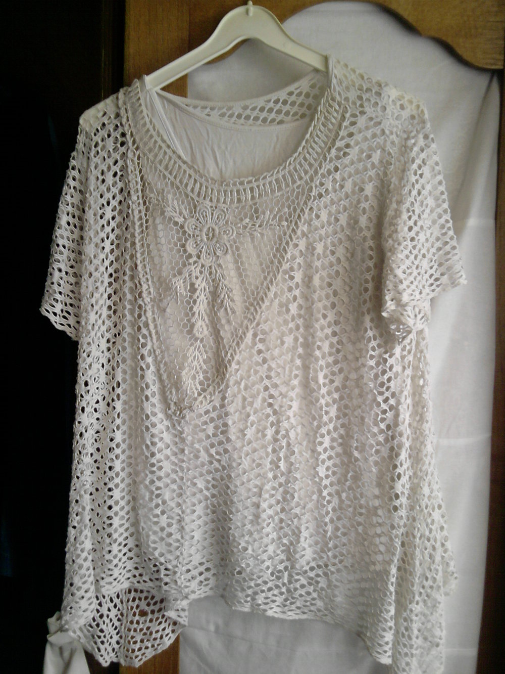 Lagen-Häkel-look Gr.42 creme mit Top Tunika Überzieher