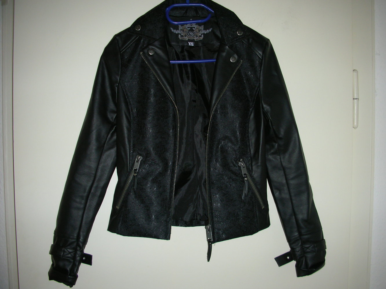 Kunstlederjacke Gr.XS Lederimitat Lederjacke schwarz mit Spitze