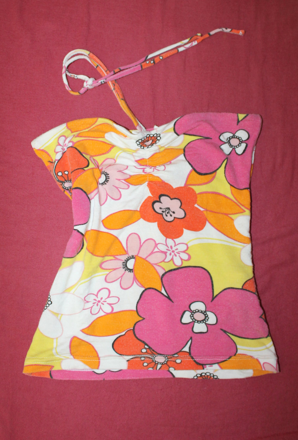 schulterfreies Sommertop - Top Neckholder in rosa orange weiß