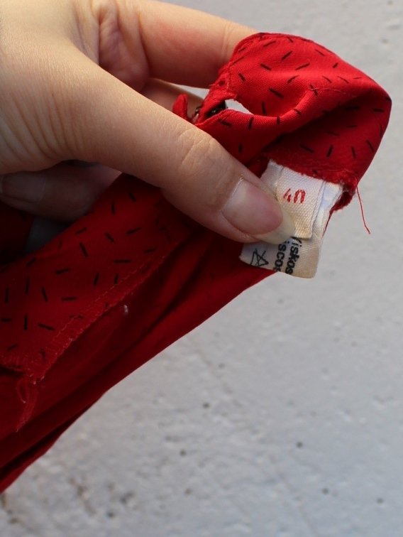 rotes lockeres True Vintage Midikleid mit schwarzem Muster (Striche, abstrakt), Größe 40