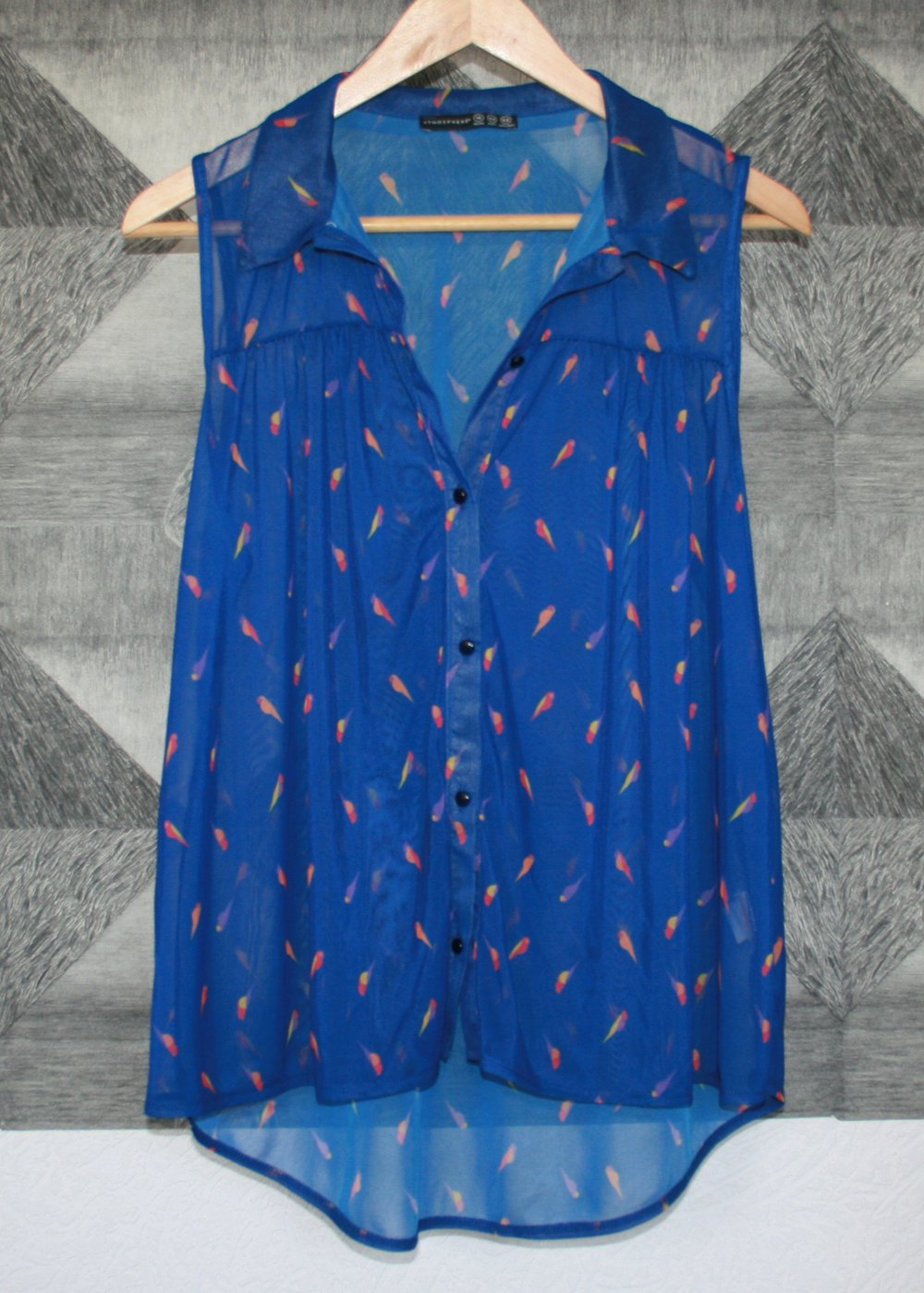 bluse, papageien, crop, blau, atmosphere