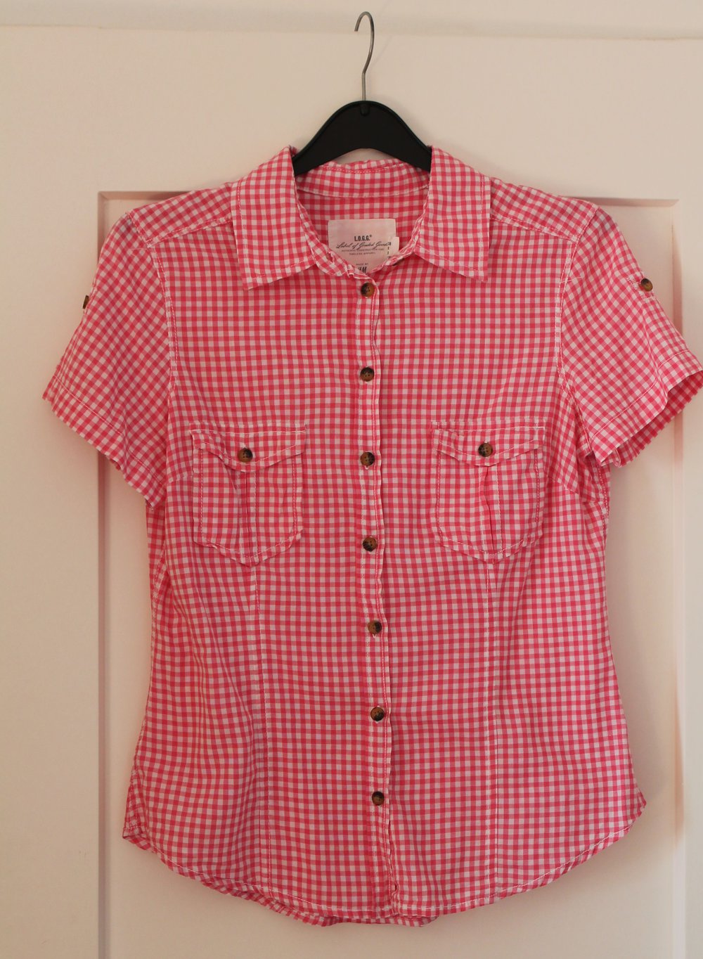 Bluse, pink / rosa, Karo / kariert, kurzarm, H&M, 38